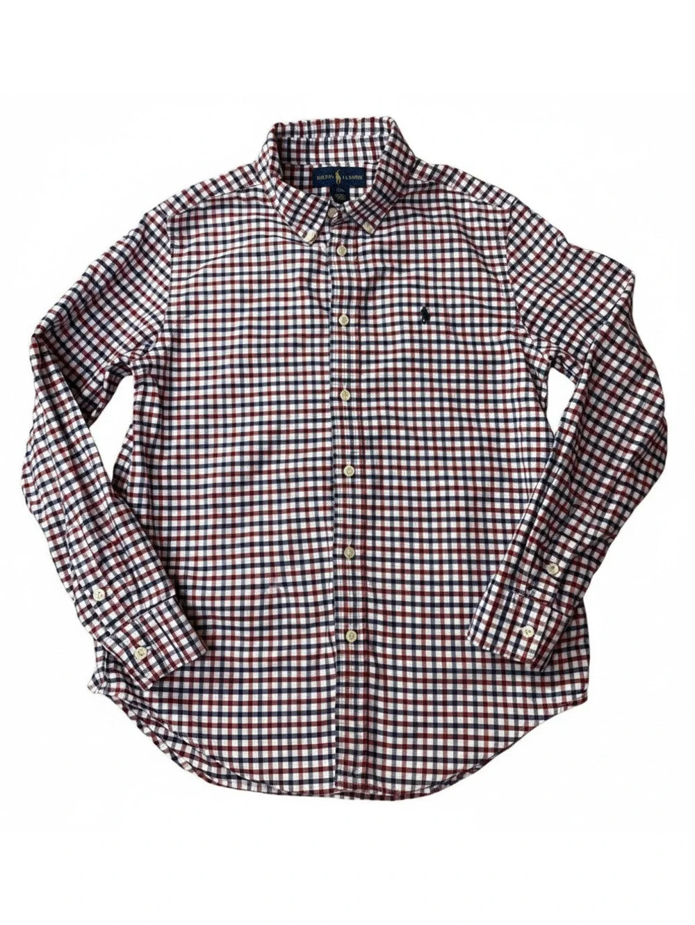 Ralph Lauren Plaid Button Up Dress Shirt Boy's Size L( 14-16) Red White Blue